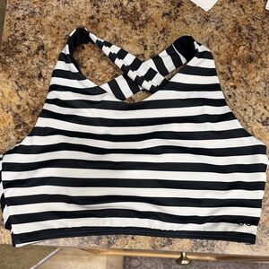 Albion Black and White Striped High Neck Bikini Top